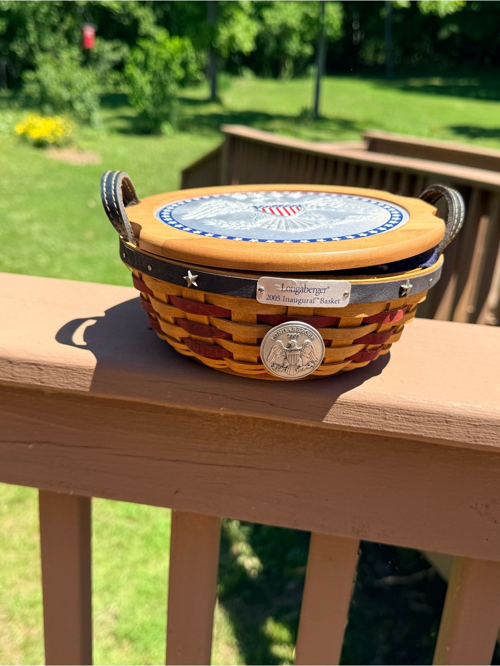 Longaberger 2005 Inaugural Collectible Basket w/ Lid Liner & Tie-on